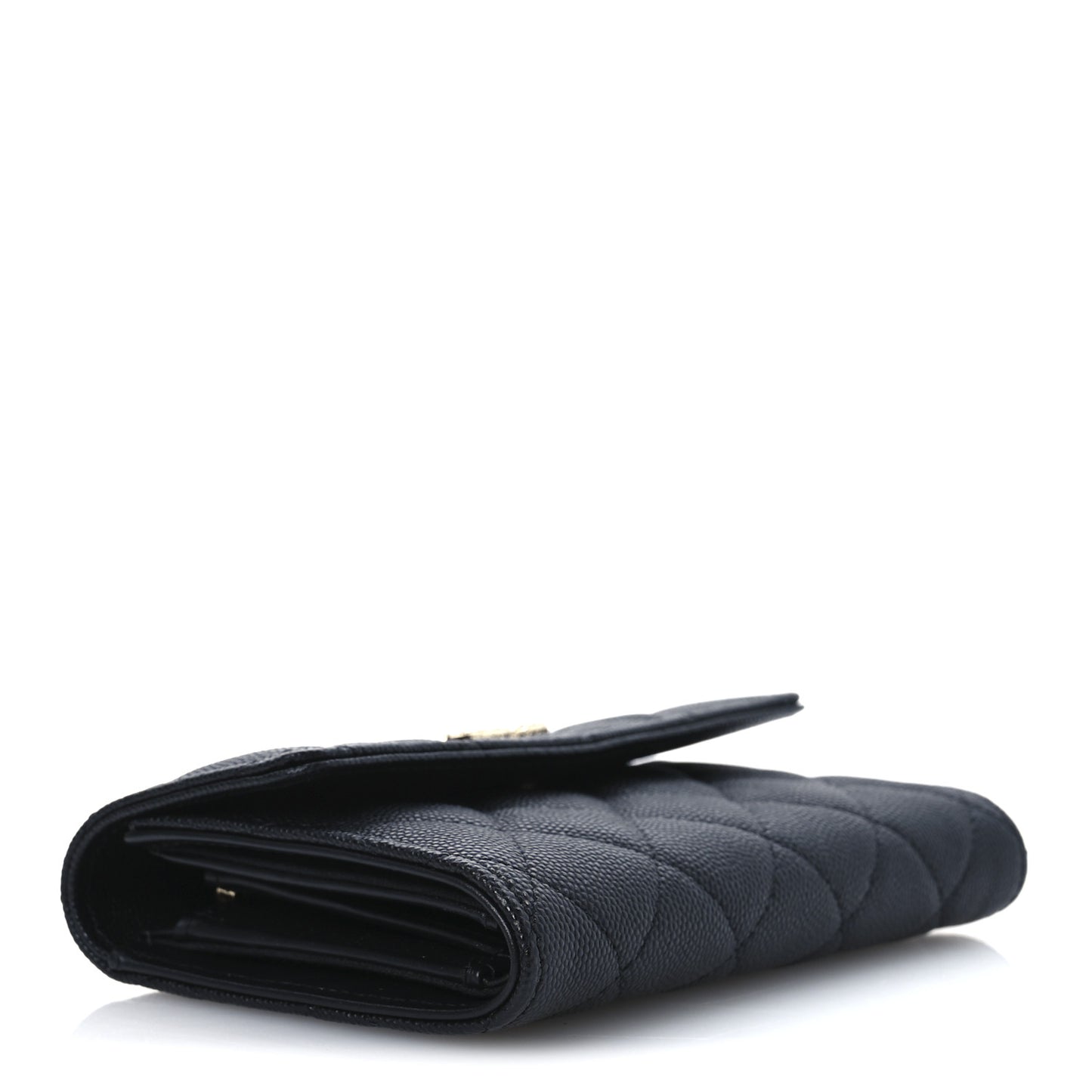 Caviar Quilted Crystal CC Medium Flap Wallet Black