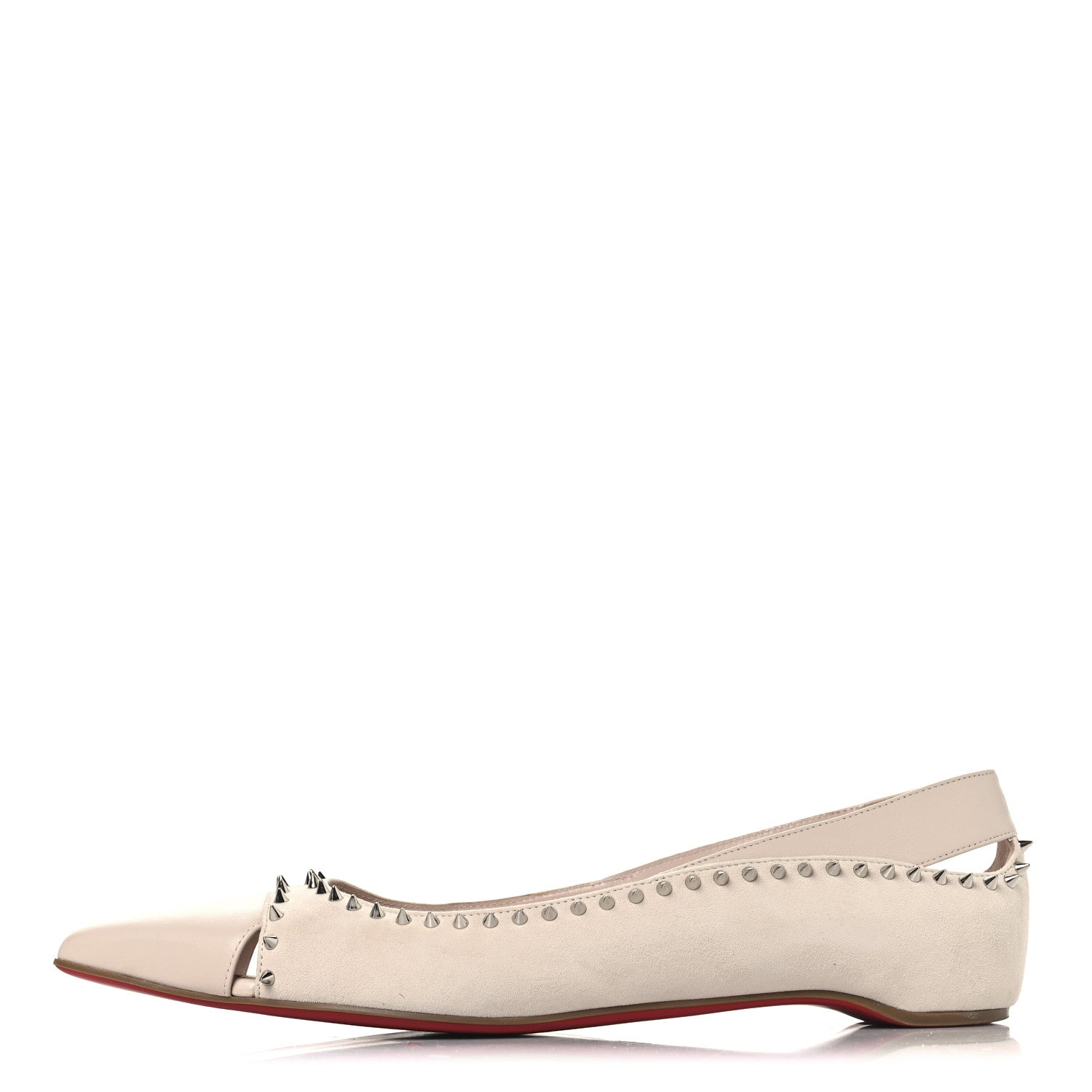 Christian Louboutin Nappa Suede Spikes Duvettina Ballerina Flats 40 Leche 1 of 8