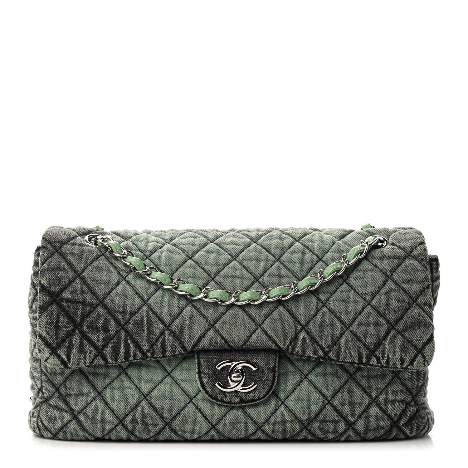 Chanel Denim Quilted Denimpression Flap Green Black 1 of 9