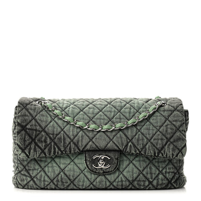 Chanel Denim Quilted Denimpression Flap Green Black 1 of 9