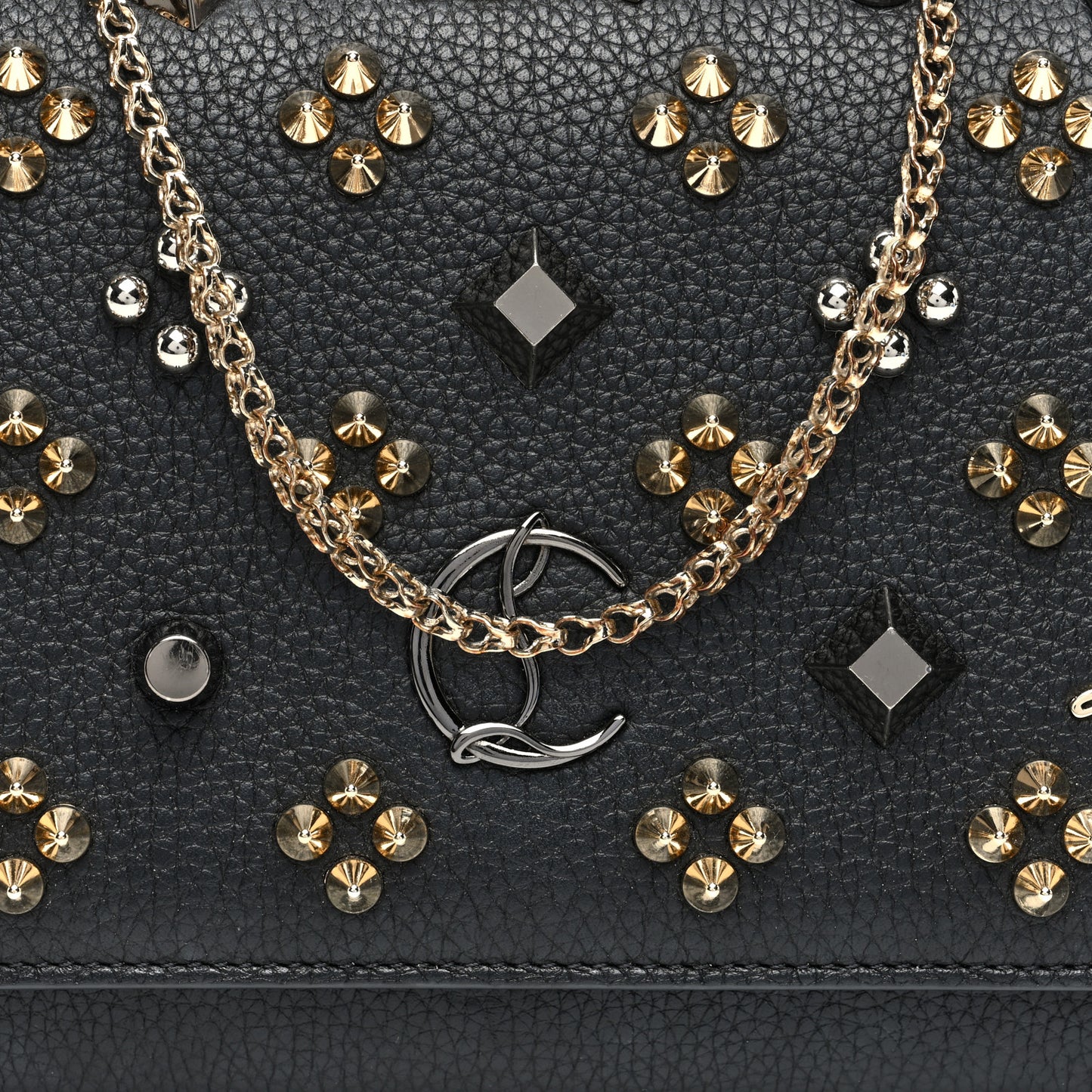 Grained Calfskin Spikes Loubinthesky Paloma Wallet On Chain Black Multimetal