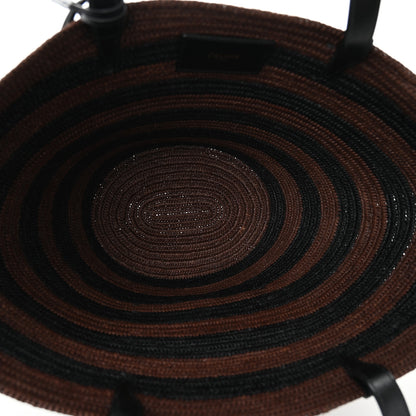 Celine Raffia Striped Calfskin Triomphe Couffin Panier Black Brown 6 of 12