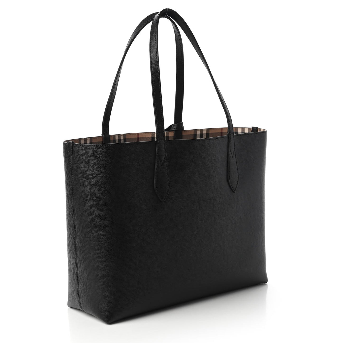 Grainy Calfskin Haymarket Check Medium Reversible Tote Black