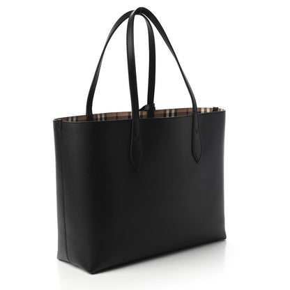 Burberry Grainy Calfskin Haymarket Check Medium Reversible Tote Black 3 of 16