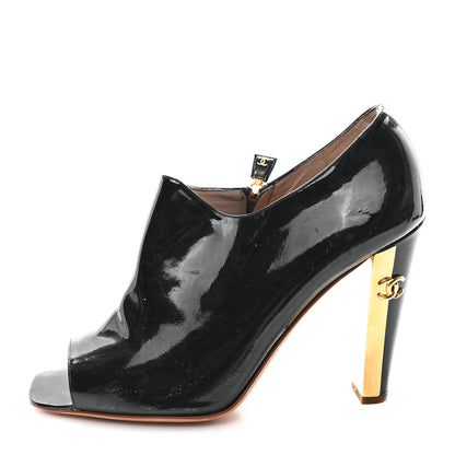 Chanel Patent Calfskin Peep Toe Short Ankle Boots 41 Black Gold 1 of 9