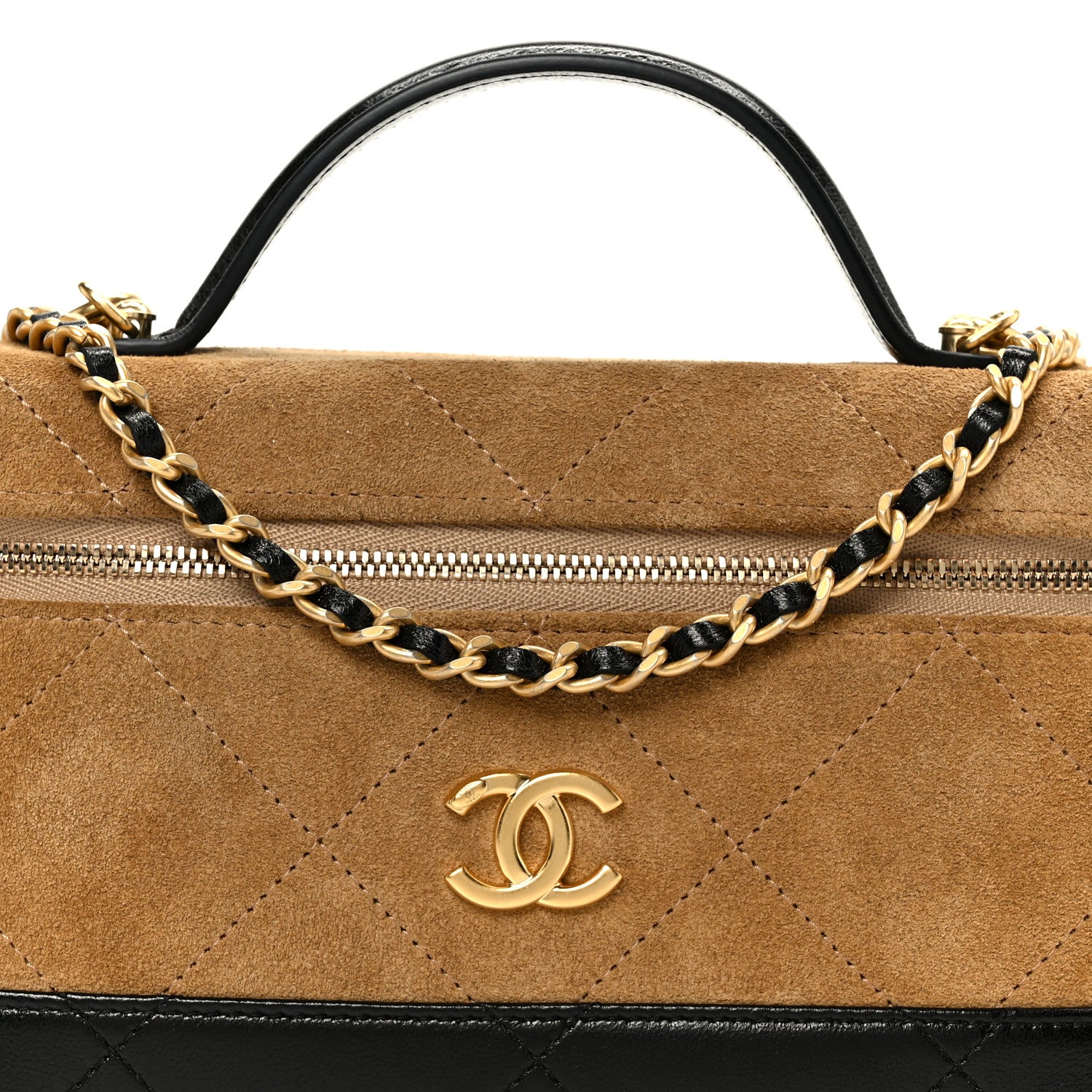 Chanel Suede Calfskin Shiny Lambskin Stitched Top Handle Slim
