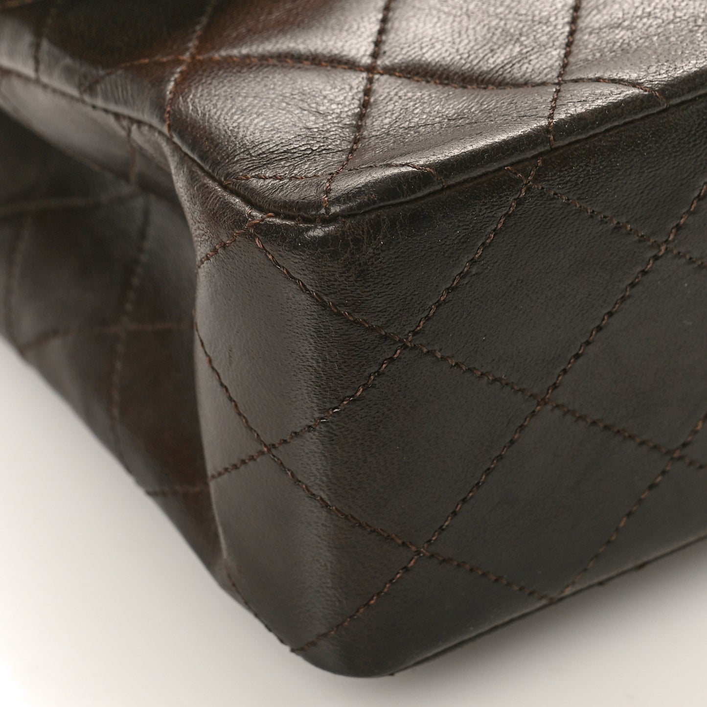 Lambskin Quilted Medium Double Flap Dark Brown