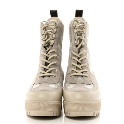 Louis Vuitton Suede Calfskin Laureate Platform Desert Boots 37.5 Taupe 3 of 11