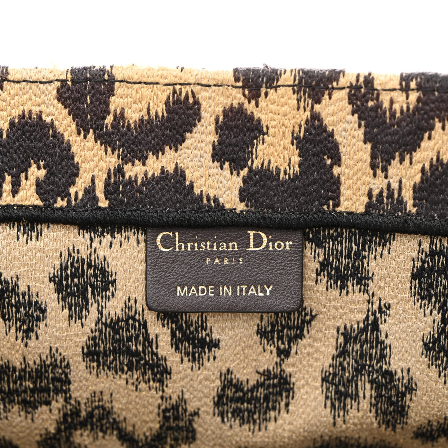 Canvas Mizza Embroidered Large Leopard Book Tote Beige
