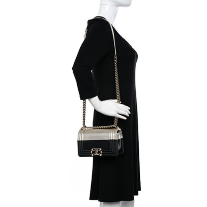 Chanel Metallic Goatskin Calfskin Small Boy Flap Gold Black 2 of 10