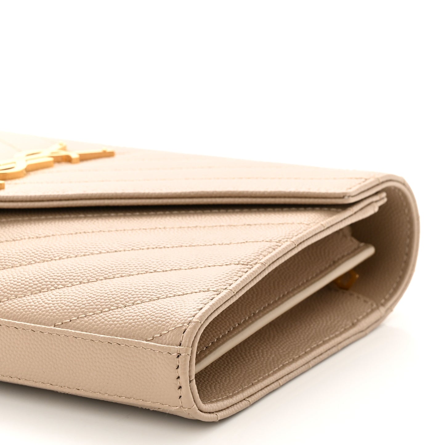 Grain De Poudre Matelasse Chevron Monogram Chain Wallet Dark Beige