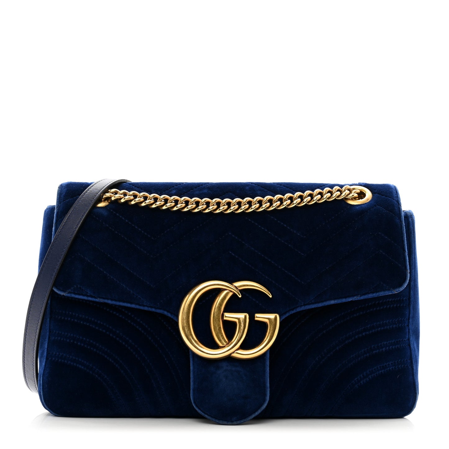 Velvet Matelasse Medium GG Marmont Shoulder Bag Cobalt Blue