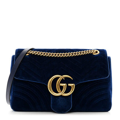 Gucci Velvet Matelasse Medium GG Marmont Shoulder Bag Cobalt Blue 1 of 11