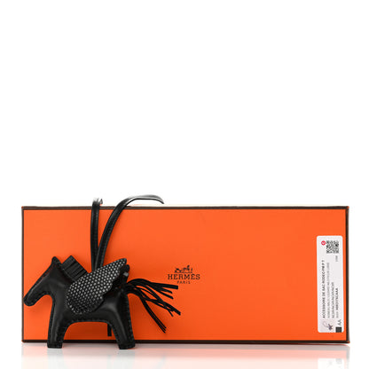 Hermes Milo Lambskin Lizard Touch Grigri Rodeo Pegase Horse Bag Charm PM So Black 5 of 5