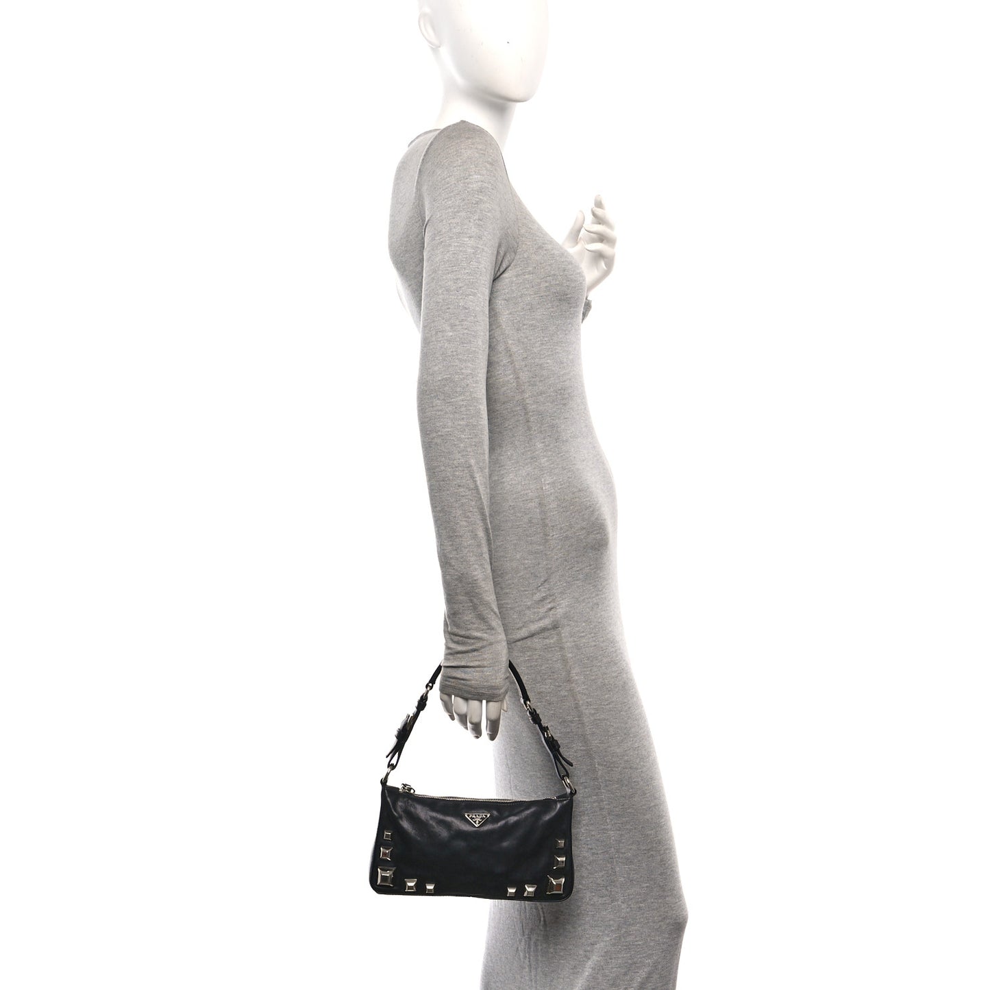 Calfskin Studded Shoulder Bag Black