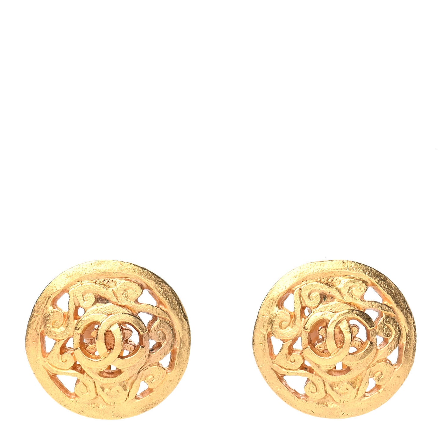 CC Button Clip On Earrings Gold