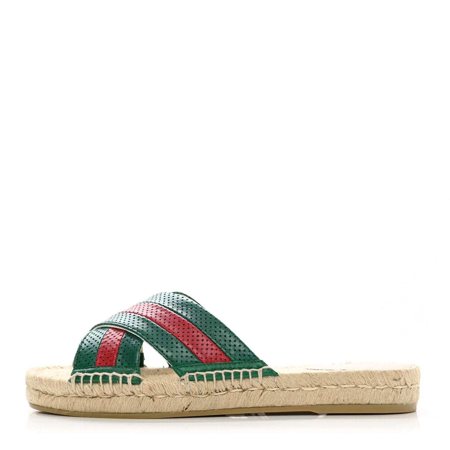 Malaga Kid Perforated Criss Cross Espadrille Slide Sandals 38 Emerald Hibiscus Red