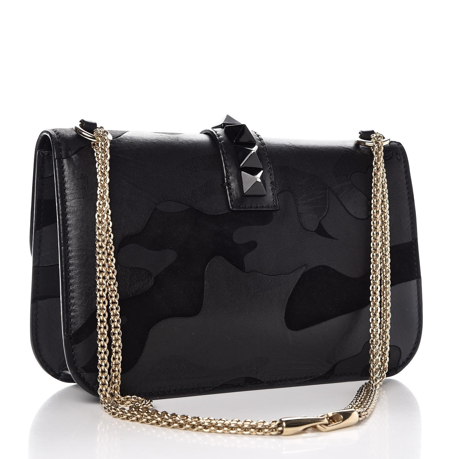 Valentino Garavani Nappa Canvas Camouflage Medium Glam Lock Rockstud Flap Black 3 of 10