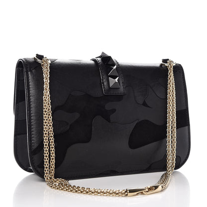 Valentino Garavani Nappa Canvas Camouflage Medium Glam Lock Rockstud Flap Black 3 of 10