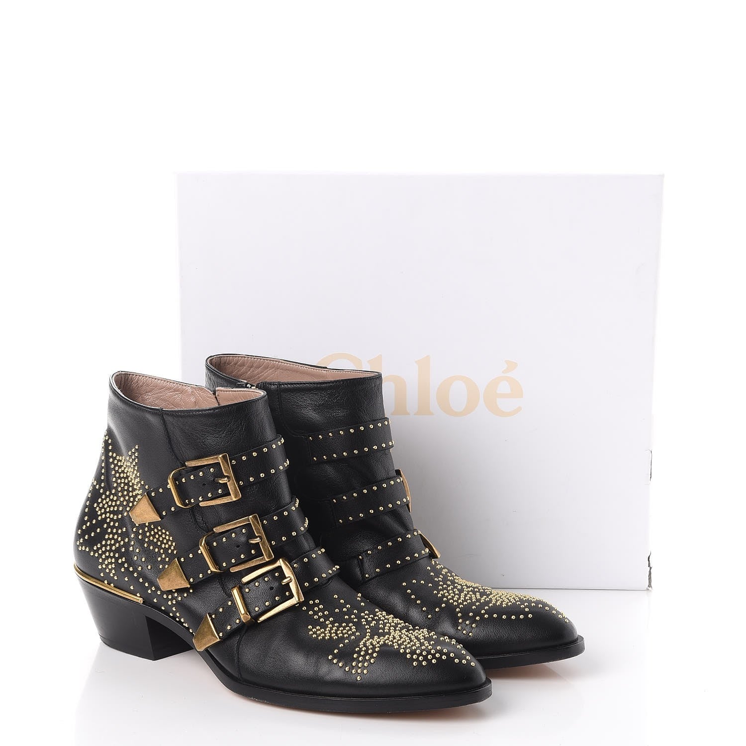 Chloe Nappa Sheepskin Studded Susanna Ankle Boots 40 Black Gold 12 of 12