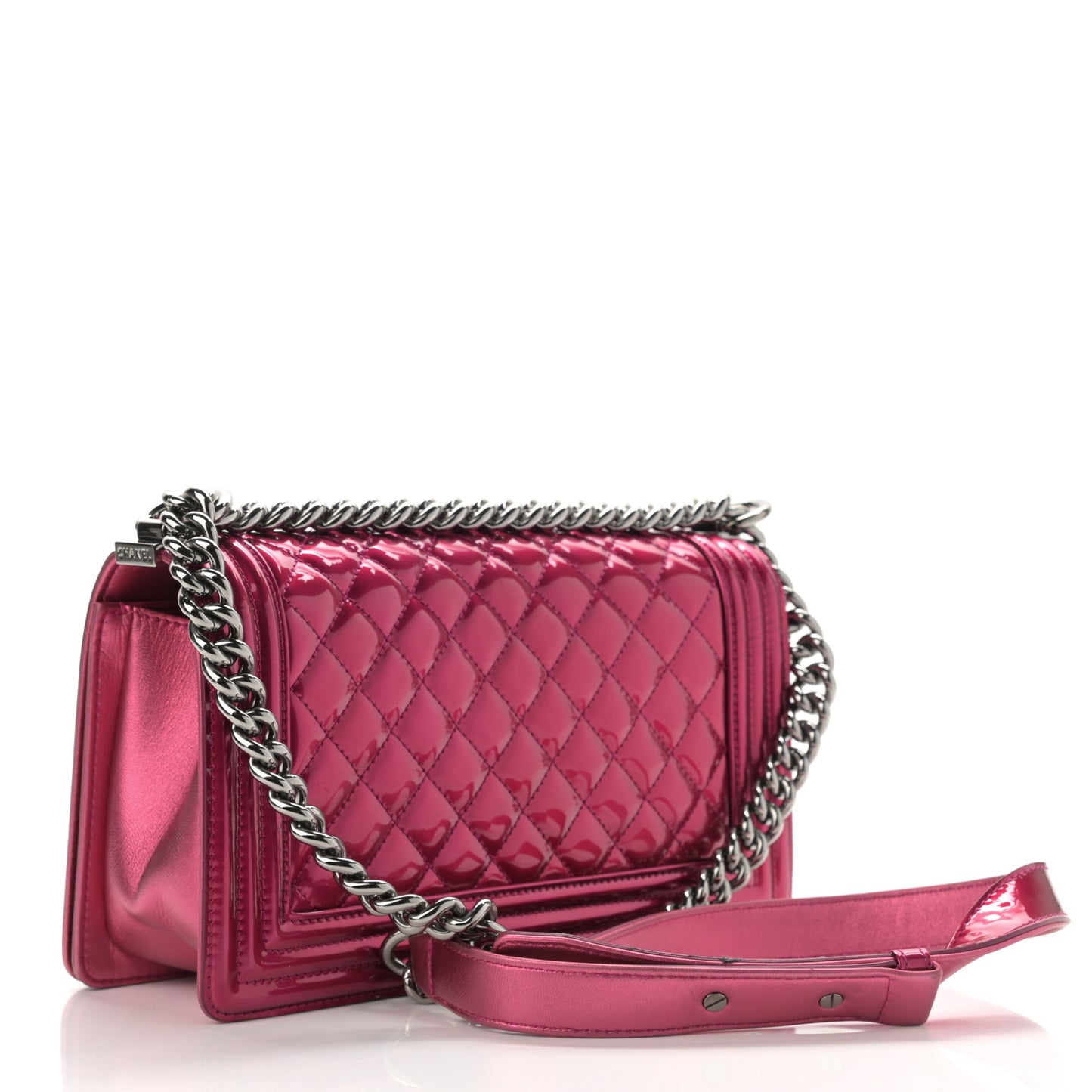 Metallic Patent Calfskin Quilted Medium Boy Flap Pink