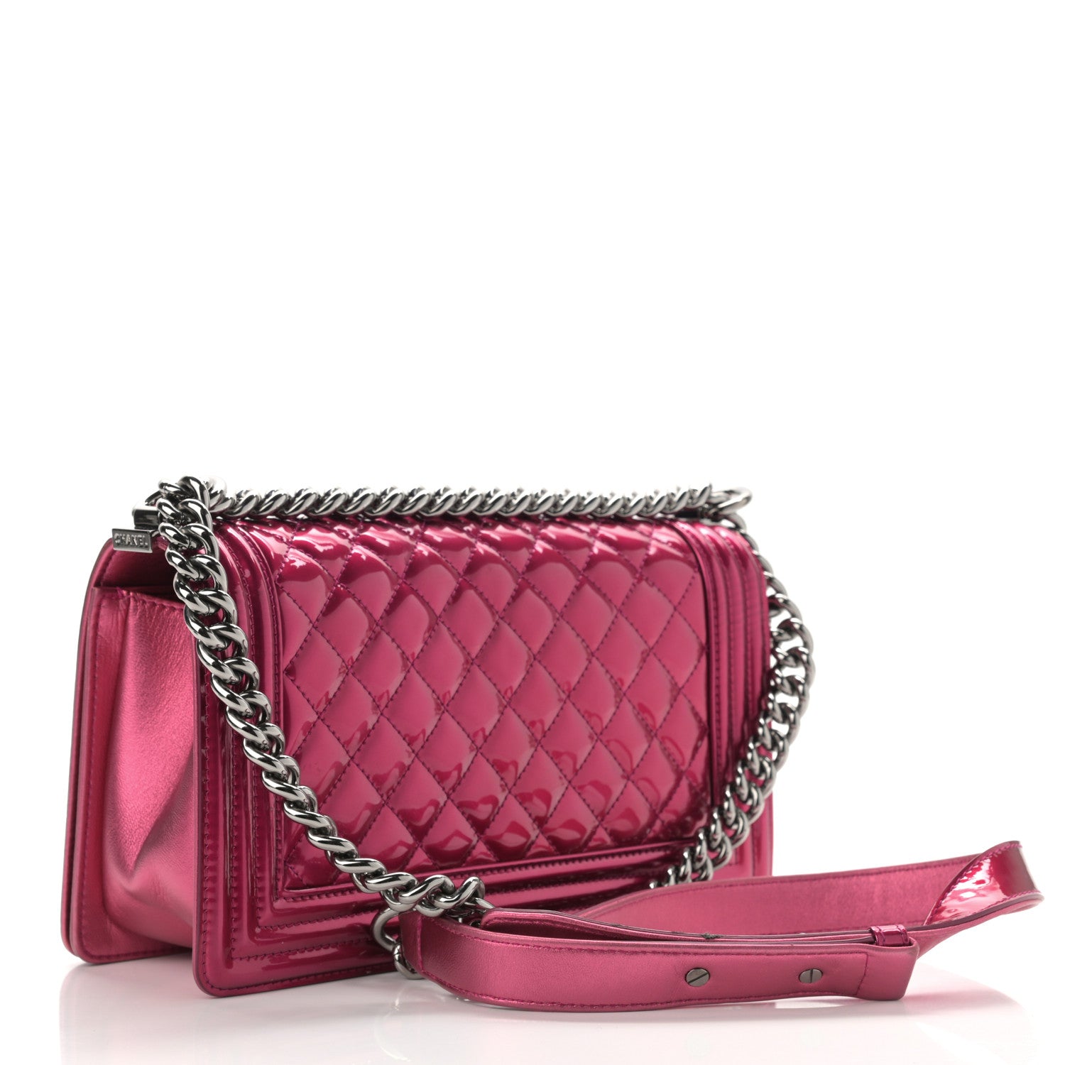 Chanel Metallic Patent Calfskin Quilted Medium Boy Flap Pink 3 of 14