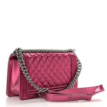 Chanel Metallic Patent Calfskin Quilted Medium Boy Flap Pink 3 of 14