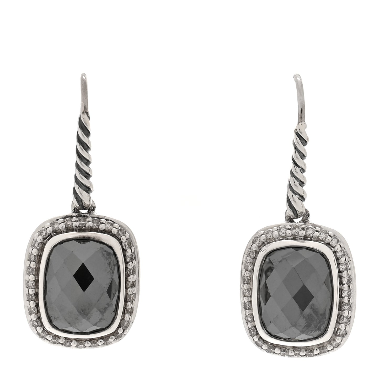 Sterling Silver Diamond Hematite Noblesse Drop Earrings