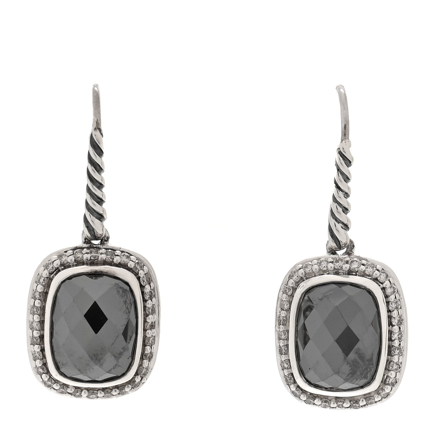 David Yurman Sterling Silver Diamond Hematite Noblesse Drop Earrings 1 of 4