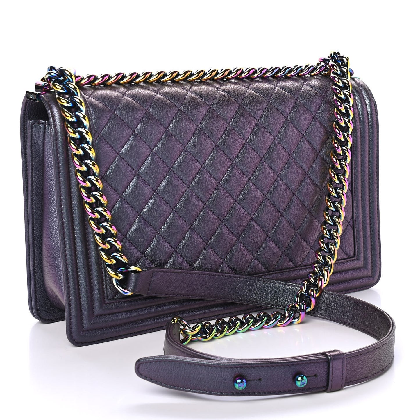 Iridescent Goatskin Quilted New Medium Boy Flap Purple