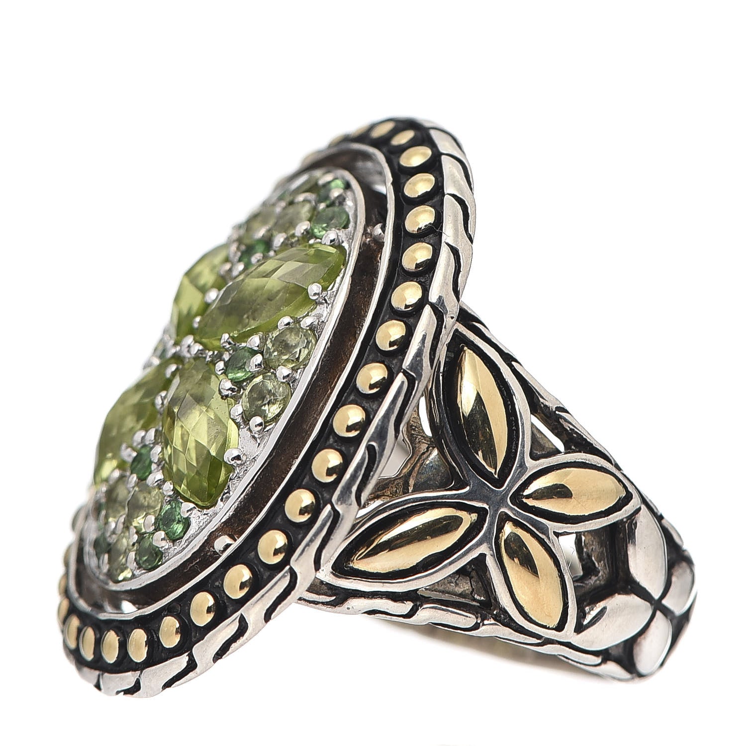 John Hardy Sterling Silver 18K Yellow Gold Peridot Tsavorite Batu Kawung Ring 55 7.25 3 of 7