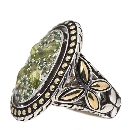 John Hardy Sterling Silver 18K Yellow Gold Peridot Tsavorite Batu Kawung Ring 55 7.25 3 of 7