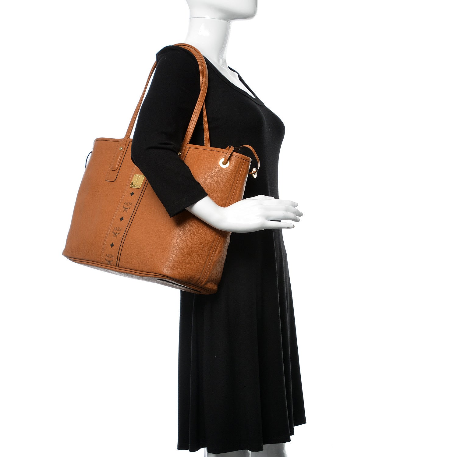 MCM Calfskin Medium Liz Reversible Shopper Tote Cognac 3 of 14