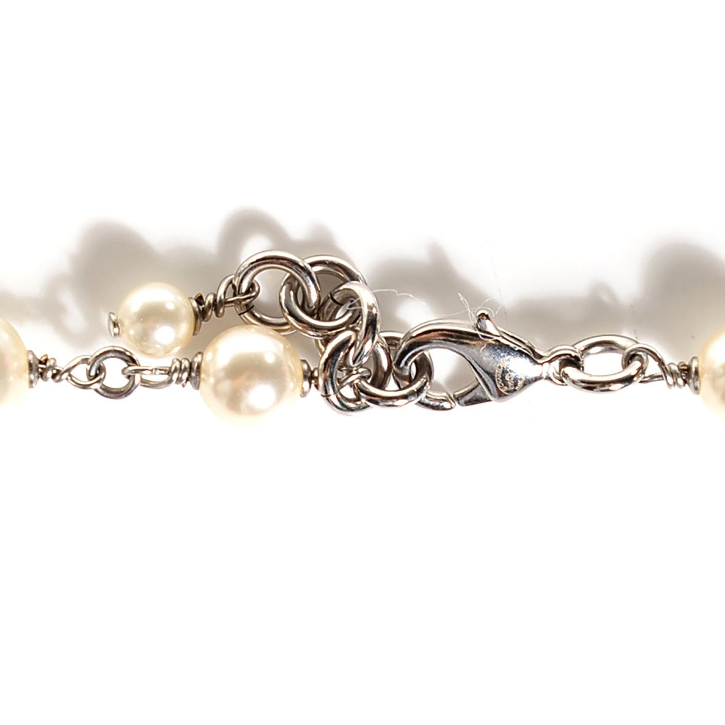 Crystal Pearl CC Long Necklace Silver