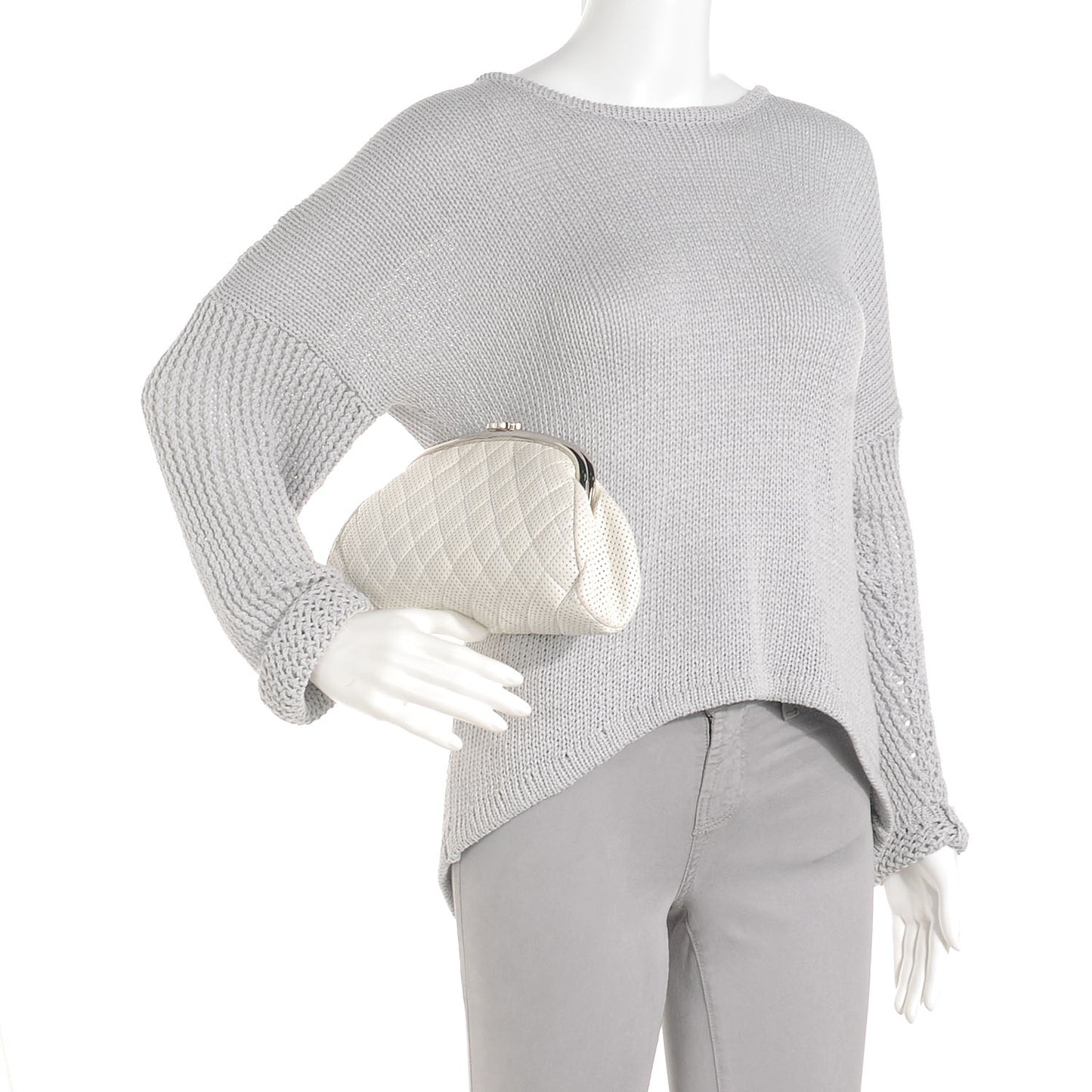 Lambskin Perforated Timeless Clutch White
