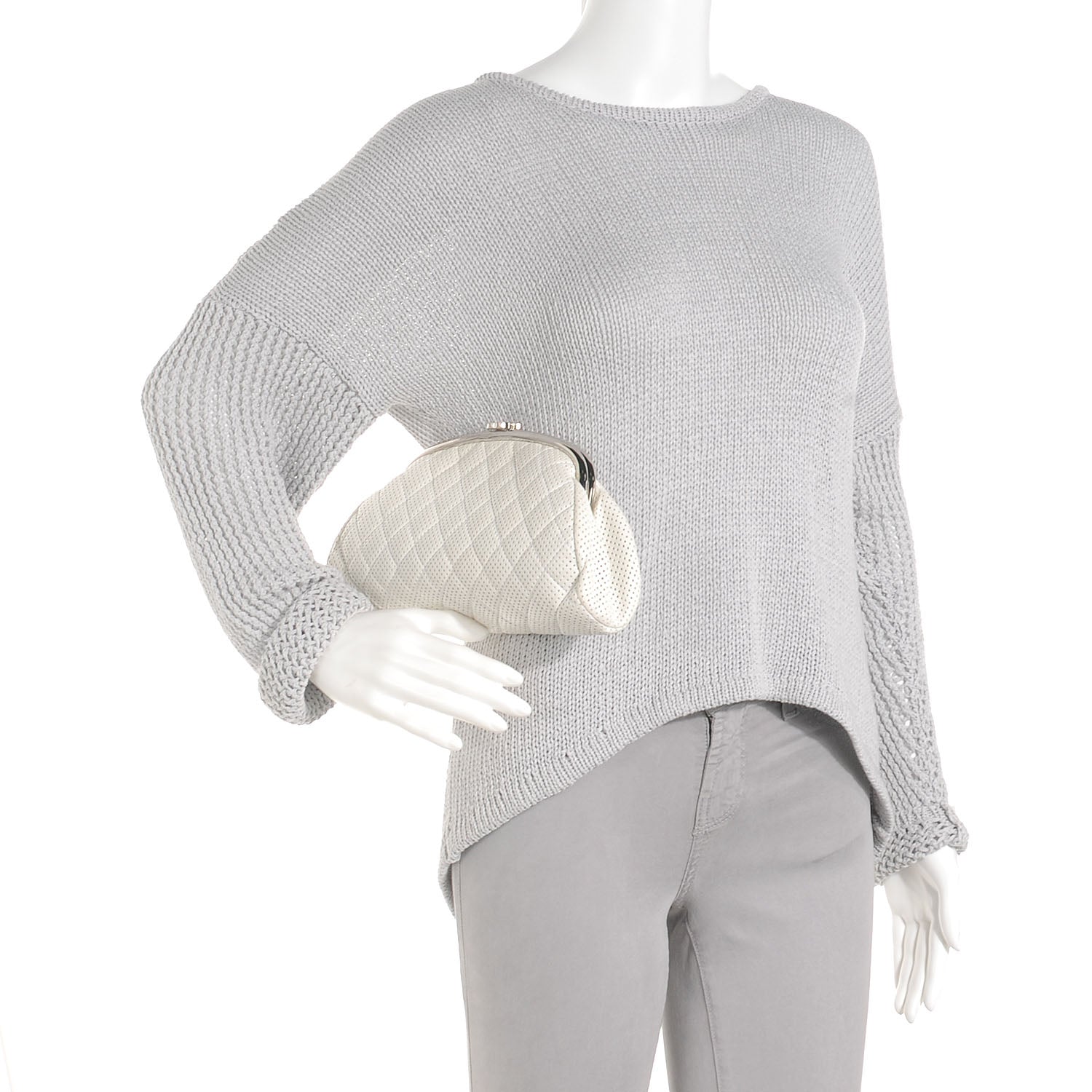 Chanel Lambskin Perforated Timeless Clutch White 2 of 7