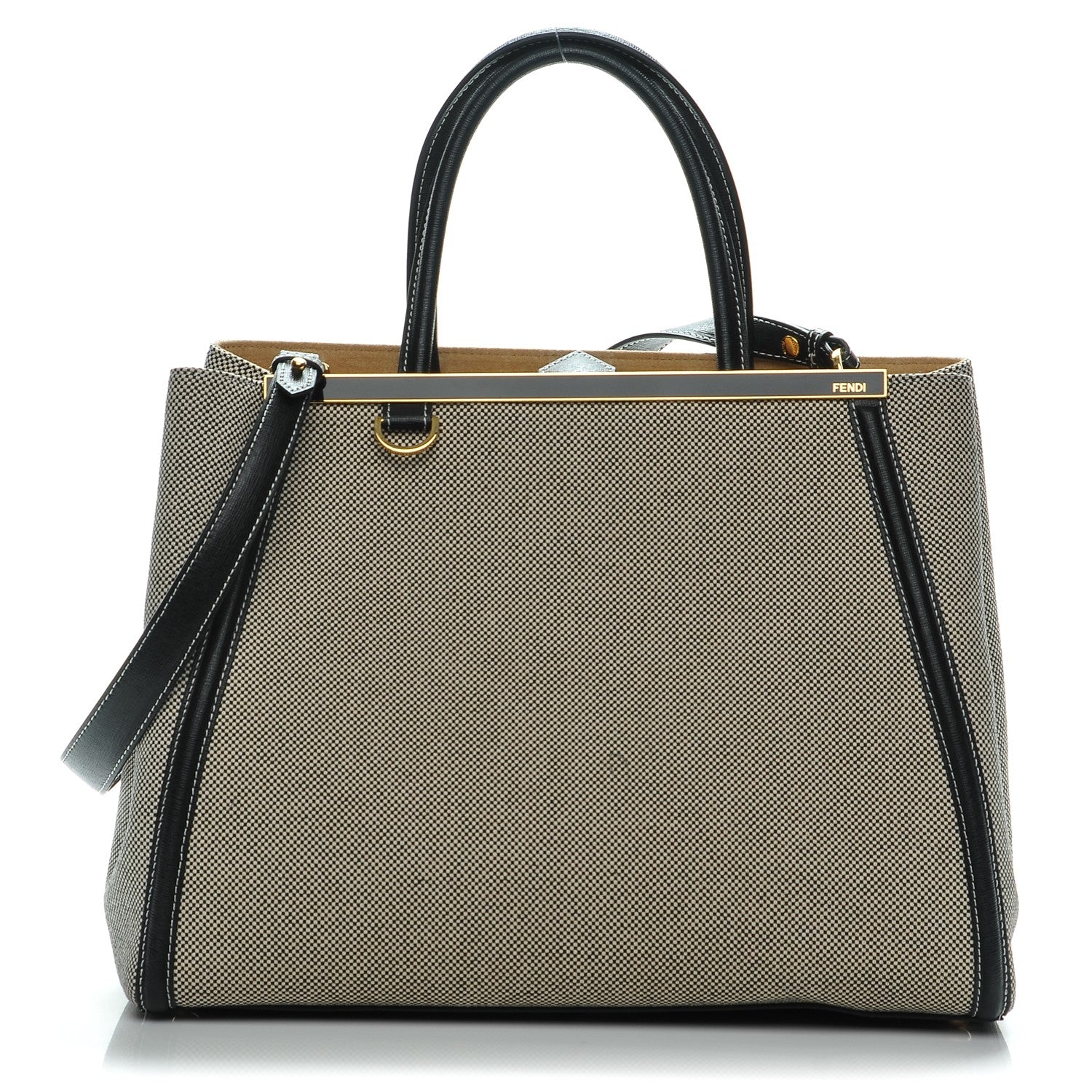 Fendi Canvas Vitello Regular 2Jours Tote Bianco Black 1 of 7