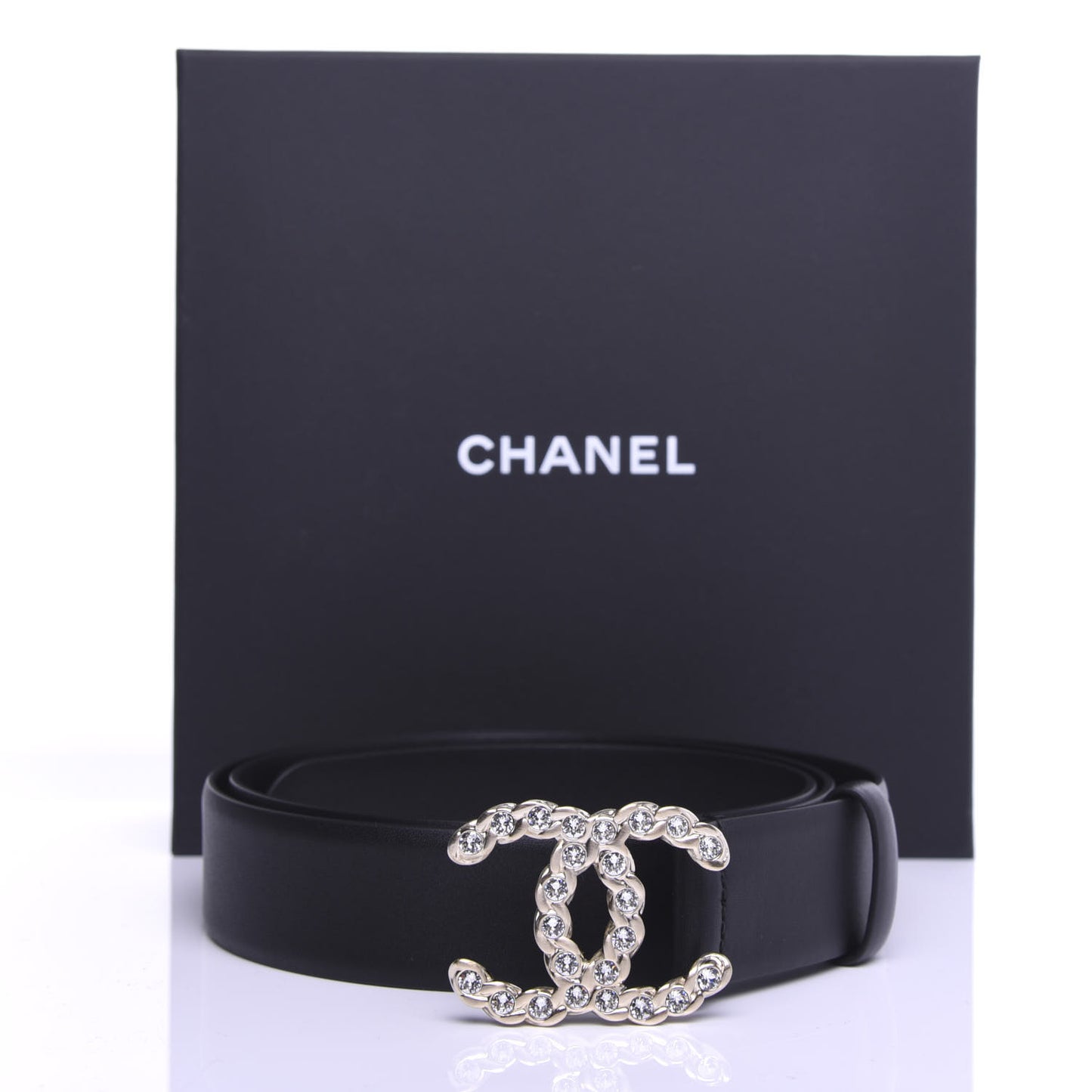 Calfskin Crystal Pearls Coronation CC Belt 95 38 Black