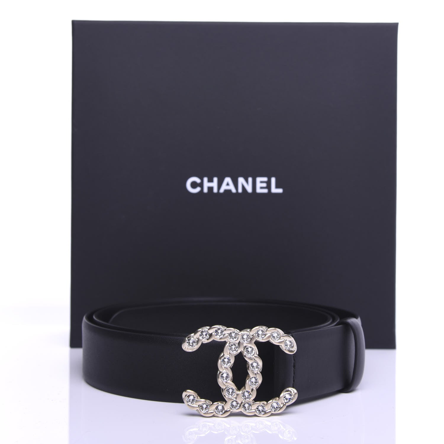 Chanel Calfskin Crystal Pearls Coronation CC Belt 95 38 Black 5 of 5