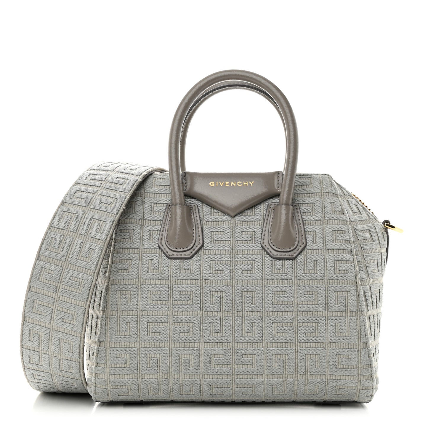 Canvas Jacquard Embroidered Calfskin 4G Mini Antigona Stone