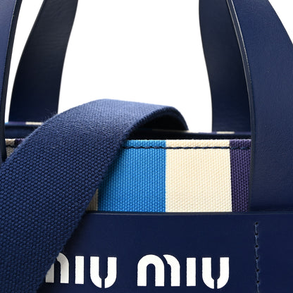 Miu Miu Canapa Vitello Striped Small Tote Turchese 8 of 10