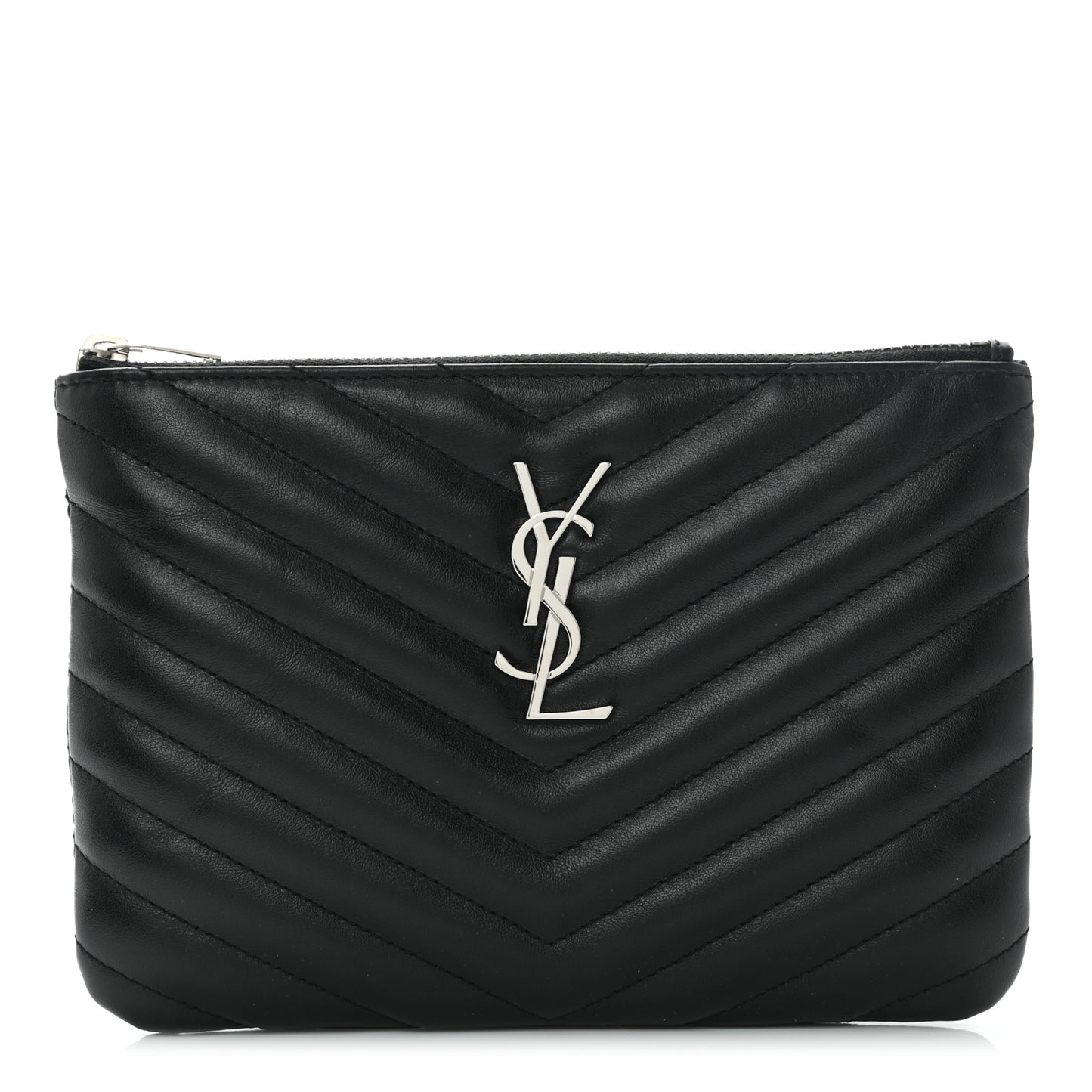 Calfskin Matelasse Chevron Monogram Pouch Black