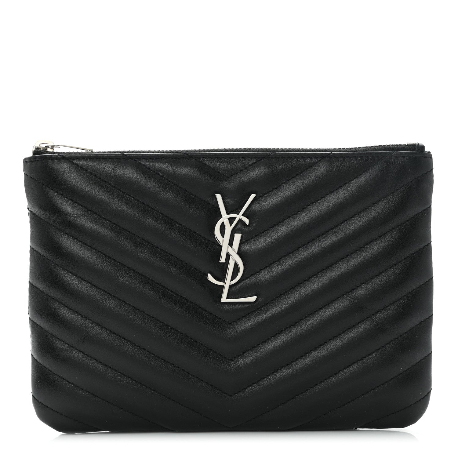 Saint Laurent Calfskin Matelasse Chevron Monogram Pouch Black 1 of 10