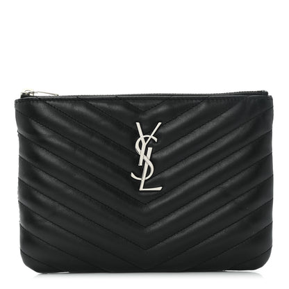 Saint Laurent Calfskin Matelasse Chevron Monogram Pouch Black 1 of 10