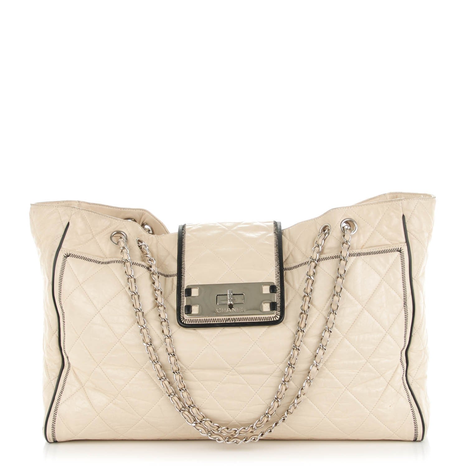 Chanel Glazed Lambskin Quilted North South XL Tote White 1 of 8