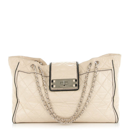 Chanel Glazed Lambskin Quilted North South XL Tote White 1 of 8