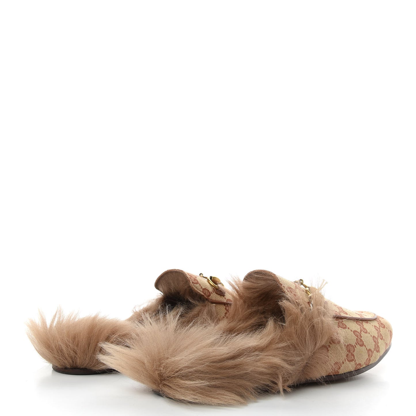 GG Monogram Fur Mens Princetown Slippers 8.5 Beige Ruggine Rust