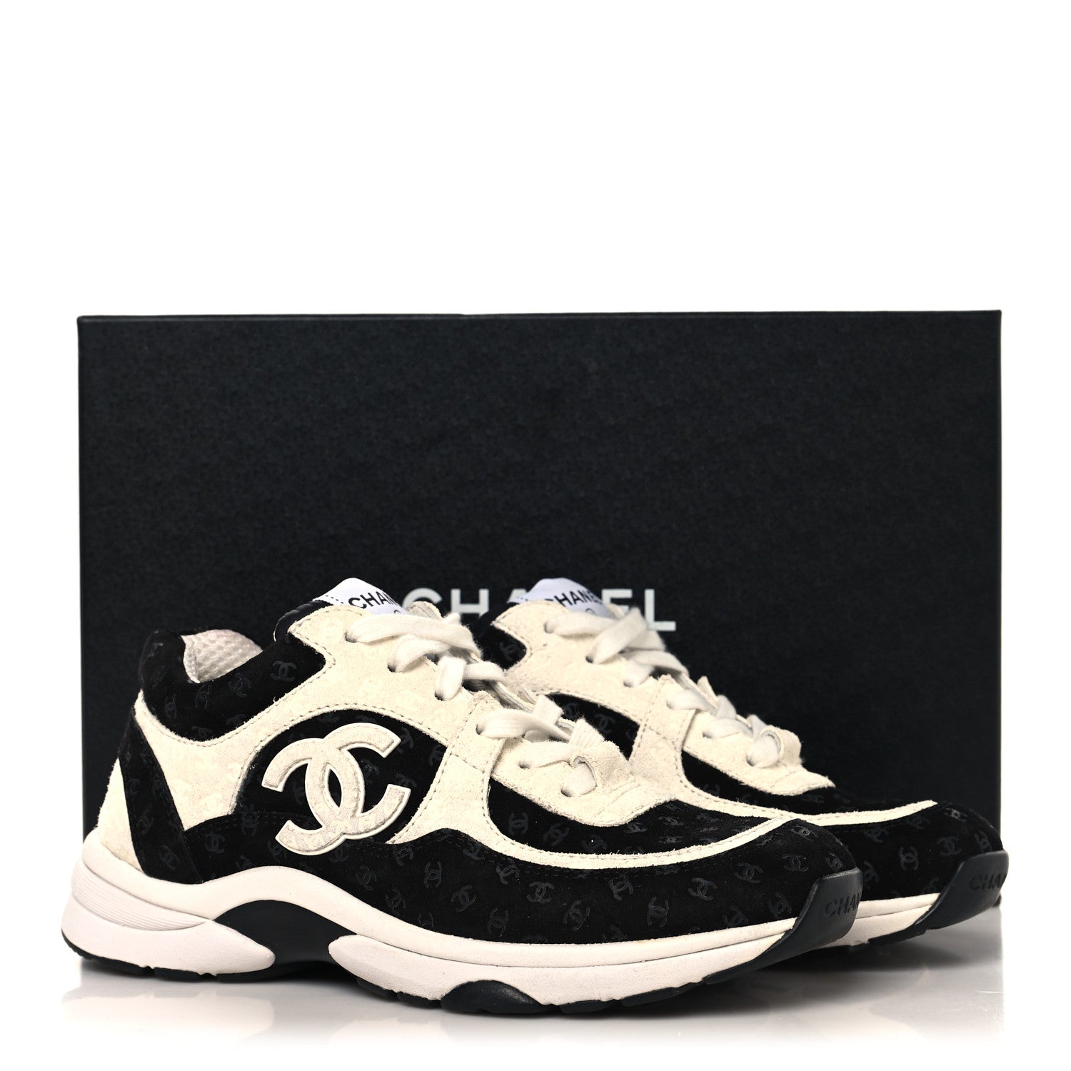Chanel Suede Calfskin Printed CC Sneakers 36 White Black 9 of 9