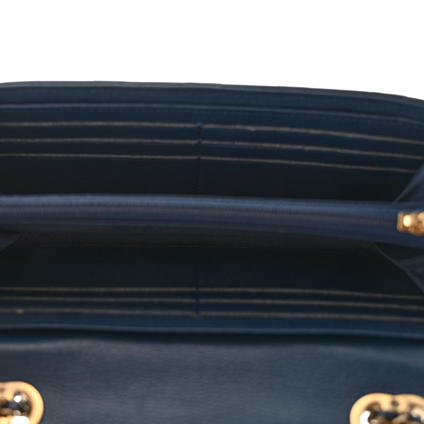 Patent Goatskin Quilted CC Eyelet Wallet On Chain Dark Blue