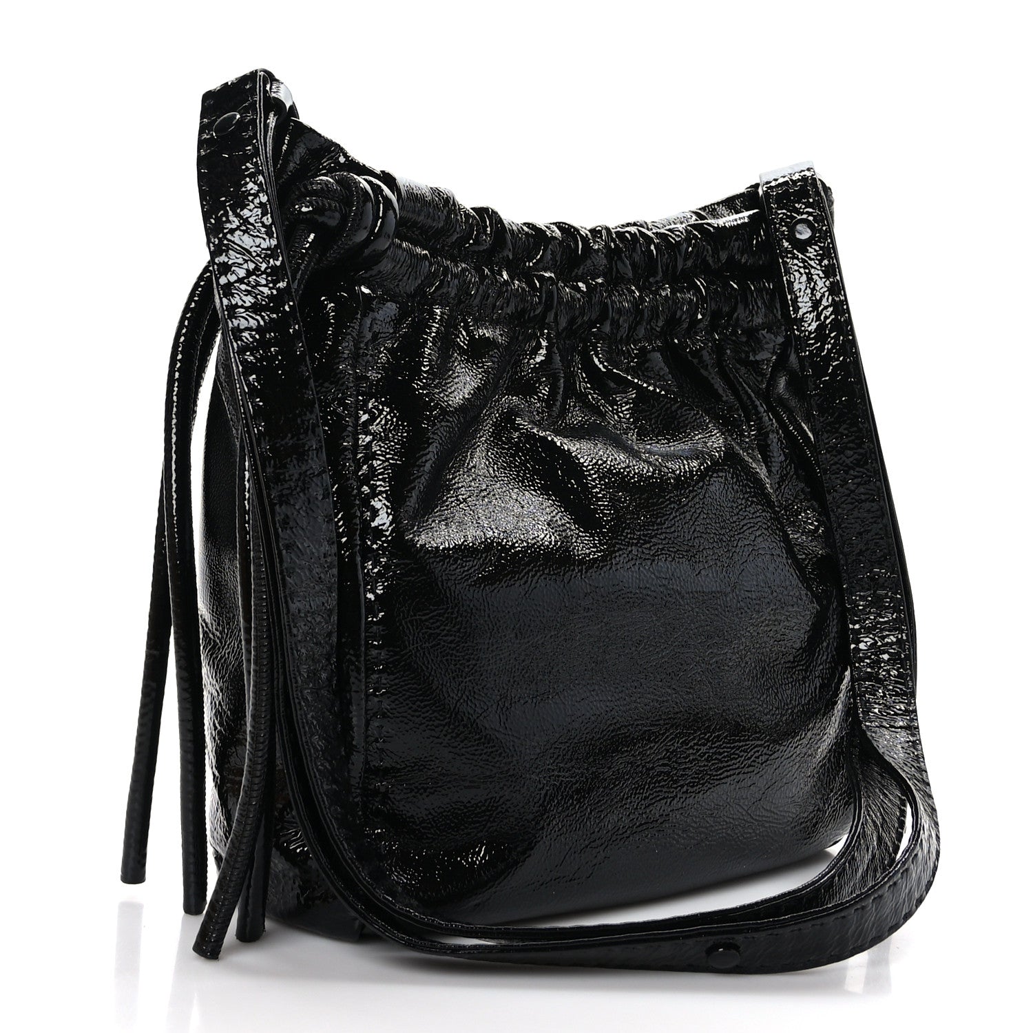 Proenza Schouler Crinkled Patent Calfskin Drawstring Pouch Black 3 of 8
